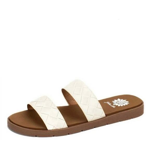 Yellow Box 'Feylie' SZ 8.5 Slide Sandal White Double-Band Woven Look - Picture 1 of 8